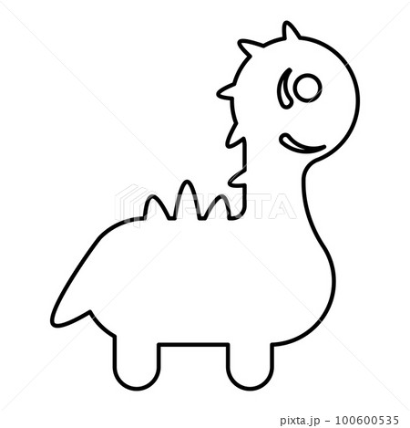 Funny dragon cute character dinosaur dino contour outline line icon black color vector illustration image thin flat style 100600535