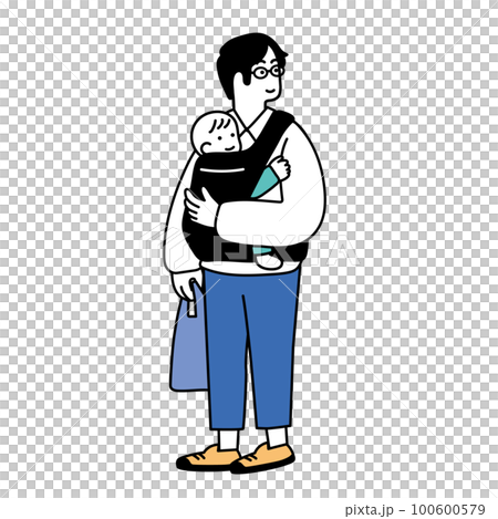 A simple illustration of a man holding a baby 100600579