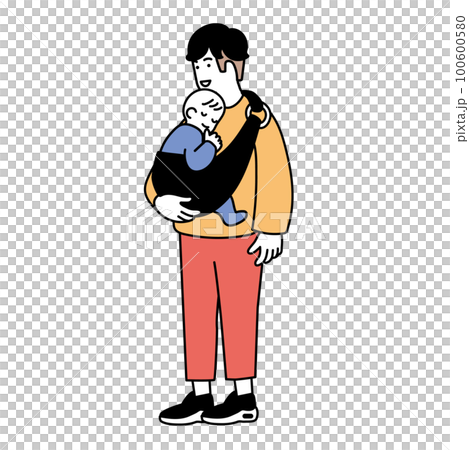 A simple illustration of a man holding a baby 100600580