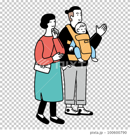 赤ちゃんを抱っこする夫婦のシンプルなイラスト 赤ちゃんを抱っこする夫婦のシンプルなイラスト 100600790