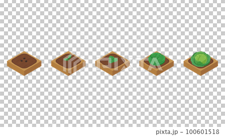 農場ゲームのイラスト_成長するキャベツ_アイソメトリック 100601518