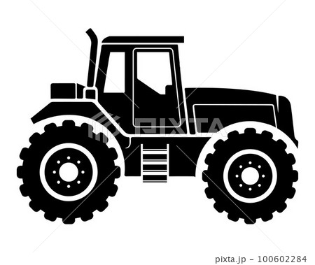 black silhouette of a tractor on a white background. farm equipment icon. 100602284