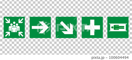 Evacuation, arrow, first aid icon set 100604494