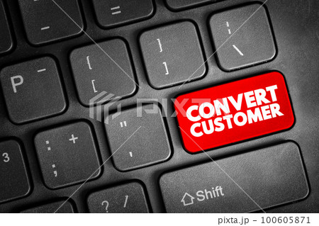 Convert Customer text button on keyboard, concept background 100605871
