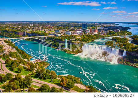 Overlook in Canada of Niagara Falls American Falls and Rainbow Bridge Overlook in Canada of Niagara Falls American Falls and Rainbow Bridge 100606527