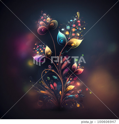 Vibrant art background. Digital generated wallpaper design with flowers. 100606947