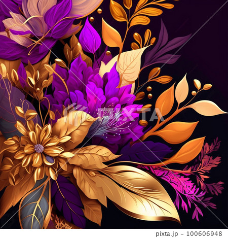Purple and golden abstract flower Illustration. 100606948