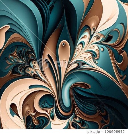 Abstract contemporary modern watercolor art. Minimalist teal, blue and brown shades illustration. 100606952