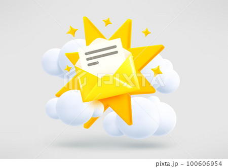 Opened envelope with letter and yellow flash. Surprise concept. 3d vector illustration 100606954