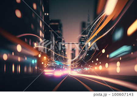 Abstract speed light flow through the city with gradient. Illustration AI Generative 100607143