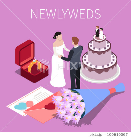 Isometric Marriage Newlyweds Composition 100610067