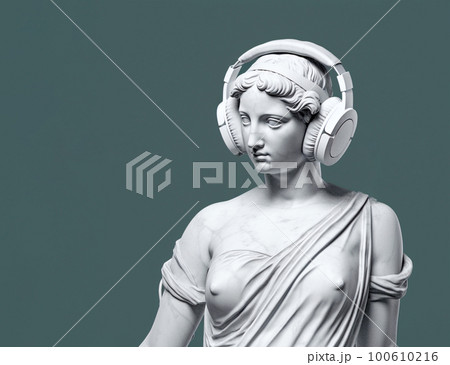 Statue of Venus listening to music with headphones. 100610216