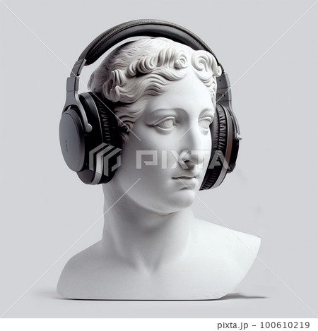 Statue of Venus listening to music with headphones. 100610219