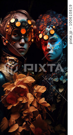 Abstract portrait of a beautiful fantasy girl. Fashionable cute woman. Creative beautiful girl. Generative AI Art. 100610819
