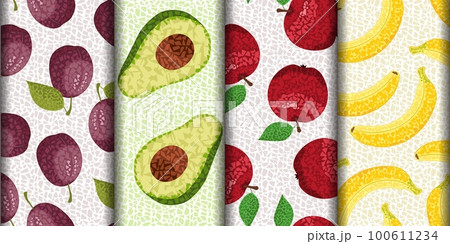 Set of patterns with tropical fruits in mosaic style 100611234