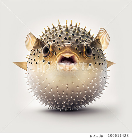 Unusual puffer fish, seafood delicacy, closeup isolated on white Unusual puffer fish, seafood delicacy, closeup isolated on white 100611428