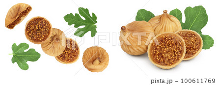 dried fig isolated on white background with  full depth of field. Top view. Flat lay 100611769