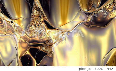 abstract background, black and gold acrylic liquid artistic paints.  100611942