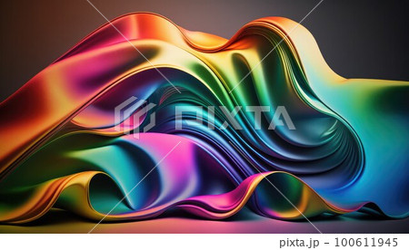abstract colored wave motion background, satin texture, generated by AI 100611945