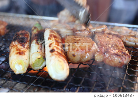 炭焼き 網焼きバーベキュー焼肉と焼きネギ 炭焼き 網焼きバーベキュー焼肉と焼きネギ 100613437