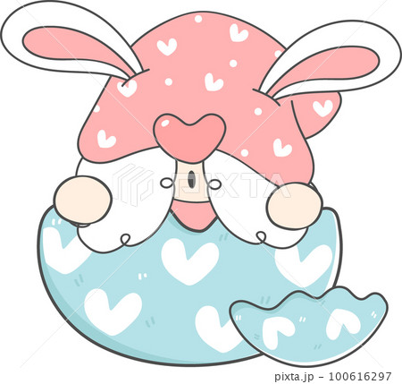 cute adorable happy smile gnome on Easter egg, spring easter with rabbit ears, cartoon hand drawing doodle cute adorable happy smile gnome on Easter egg, spring easter with rabbit ears, cartoon hand drawing doodle 100616297