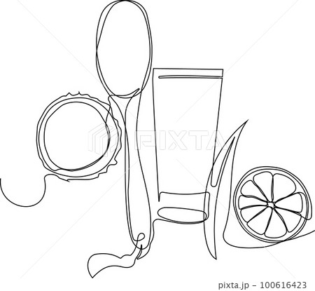 Skin care concept. Landing page template. Morning routine. Bath time. Organic products for scrubbing and body skin care with natural herbal skin care products, top view. Vector illustration 100616423