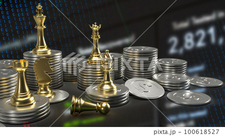 Gold chess and coins for business concept 3d rendering Gold chess and coins for business concept 3d rendering 100618527