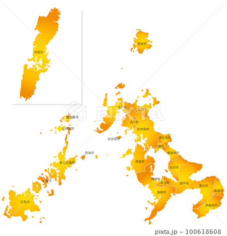 長崎県と市町村地図 100618608