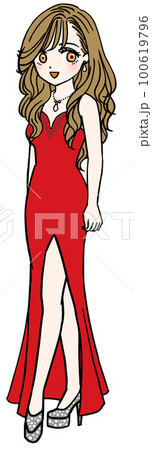 微笑む赤いドレスのキャバ嬢(全身) 微笑む赤いドレスのキャバ嬢(全身) 100619796