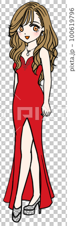 微笑む赤いドレスのキャバ嬢(全身) 微笑む赤いドレスのキャバ嬢(全身) 100619796