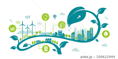 エコ・エコロジー・自然・環境保護に配慮した都市生活イメージイラスト 100622944