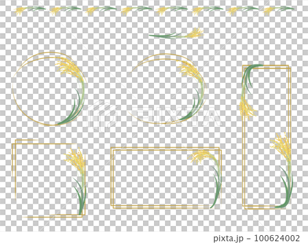稲穂の罫線、フレームセットのベクターイラスト 100624002
