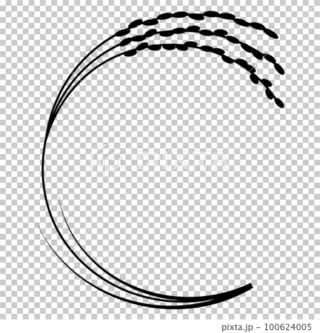 Vector illustration of a round frame with silhouettes of rice ears 100624005