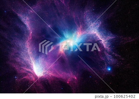 Space background. Realistic starry night. Cosmos and shining stars. Milky way and stardust. Color galaxy with nebula. Magic Infinite universe. Ai generative illustration. Space background. Realistic starry night. Cosmos and shining stars. Milky way and stardust. Color galaxy with nebula. Magic Infinite universe. Ai generative illustration. 100625402