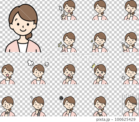 Facial expression set Female 30s Cute simple touch Facial expression set Female 30s Cute simple touch 100625429