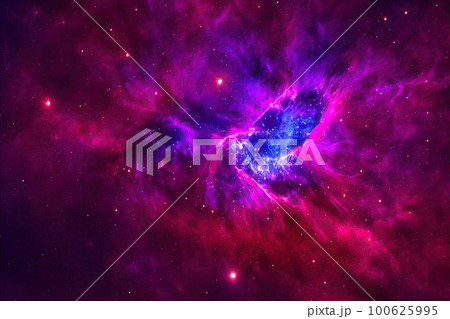 Space background. Realistic starry night. Cosmos and shining stars. Milky way and stardust. Color galaxy with nebula. Magic Infinite universe. Ai generative illustration. 100625995