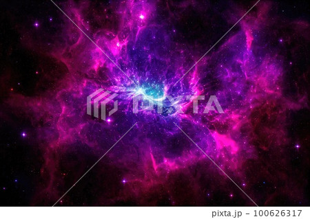 Space background. Realistic starry night. Cosmos and shining stars. Milky way and stardust. Color galaxy with nebula. Magic Infinite universe. Ai generative illustration. Space background. Realistic starry night. Cosmos and shining stars. Milky way and stardust. Color galaxy with nebula. Magic Infinite universe. Ai generative illustration. 100626317