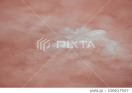Pink salt crystals. Natural pink salt lake texture. Salt mining. Extremely salty pink lake, colored by microalgae with crystalline salt depositions 100627007