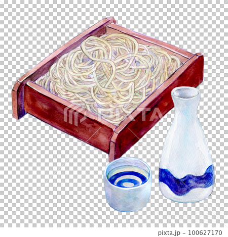 Sake and soba noodles watercolor illustration 100627170