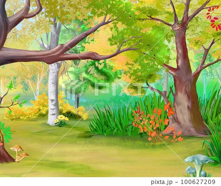 Flowers and mushrooms in the forest illustration Flowers and mushrooms in the forest illustration 100627209