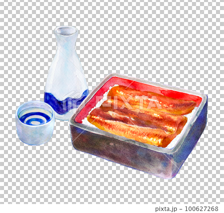 Sake and unaju watercolor illustration 100627268
