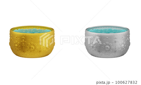 element of gold and silver bowl with water thai culture from image traced 3d. songkran festival thailand travel. element of gold and silver bowl with water thai culture from image traced 3d. songkran festival thailand travel. 100627832