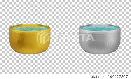 element of gold and silver bowl with water thai culture from image traced 3d. songkran festival thailand travel. element of gold and silver bowl with water thai culture from image traced 3d. songkran festival thailand travel. 100627867