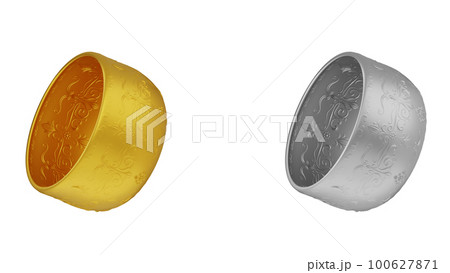 set of element of gold and silver bowl from image traced 3d. songkran festival thailand travel. 100627871