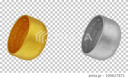 set of element of gold and silver bowl from image traced 3d. songkran festival thailand travel. 100627871