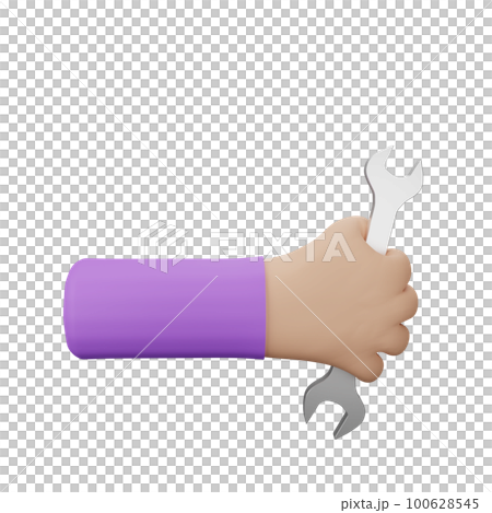 3d rendering of a hand holding a wrench tool 3d rendering of a hand holding a wrench tool 100628545