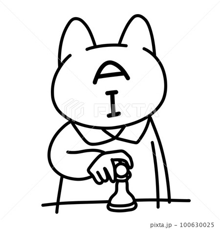 チェスをする猫型人工知能（線画） 100630025