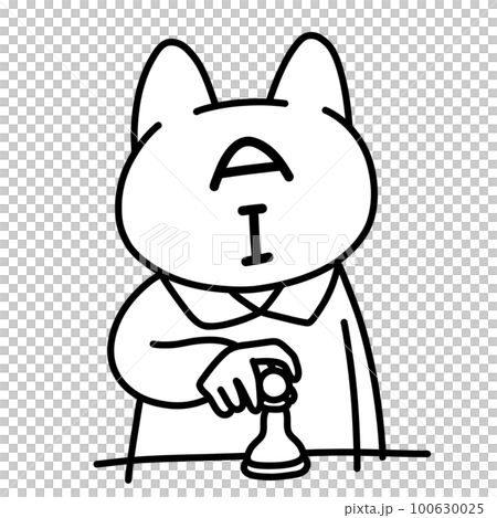 チェスをする猫型人工知能（線画） 100630025
