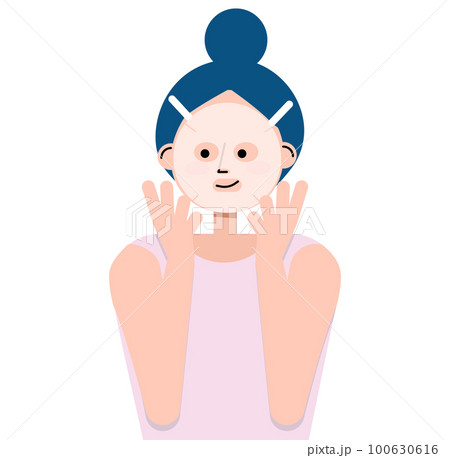 フェイスパックをして肌を保湿している女性のイラスト(上半身) フェイスパックをして肌を保湿している女性のイラスト(上半身) 100630616