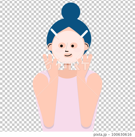フェイスパックをして肌を保湿している女性のイラスト(上半身) フェイスパックをして肌を保湿している女性のイラスト(上半身) 100630616